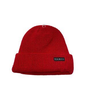 Yea.Nice Beanie Soft Acrylic Cherry Red Folded Waffle Weave Beanie Hat Cap Snow
